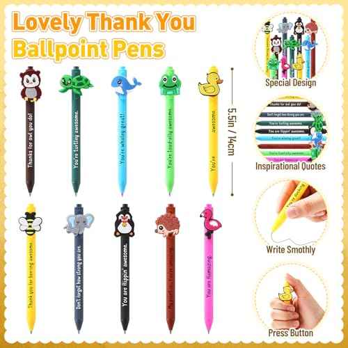 60 Sets Inspirational Ballpoint Pens Gifts Bulk Funny Animal Customer Service Pens with Positive Bookmarks Employee Appreciation Gifts for Staff Coworkers Team Office Supplies (10 Animals)