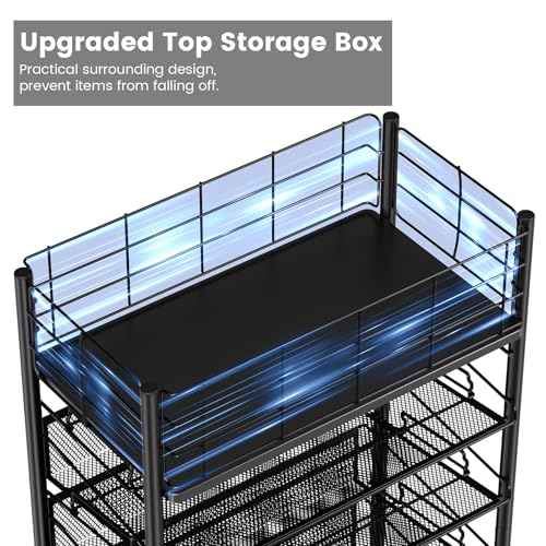 Rolling File Cart with Wheels, 6 Tier Metal Rolling File Organizer Cart Beside Desk,Mobile Book Carts with Wheels for Office Home School Teacher Classroom Paper Letter Organization,Black