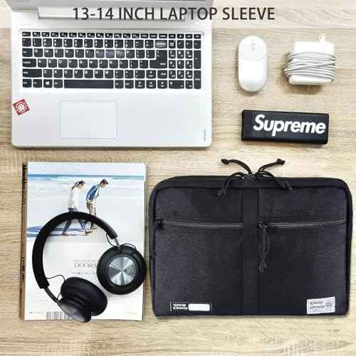 Rough Enough 13 14 Inch Laptop Sleeve Bag Tablet Carrying Case Briefcase for Travel Business with Zipper Pockets Heavy Duty Fabric Cordura Black