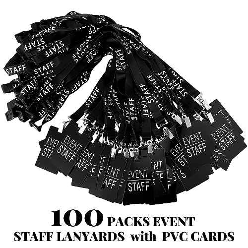 Qilery 50 Set Event Staff Lanyards with PVC Cards Lanyard Pass Staff Cards with Metal Swivel Hook for Concert Event Party Organizer Conference Party Office Supplies(Black)