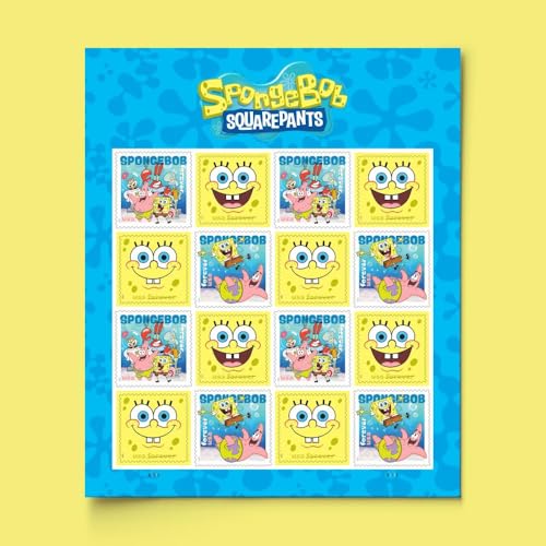 USPS SpongeBob SquarePants Forever Postage Stamps Sheet of 16 - Nickelodeon Characters