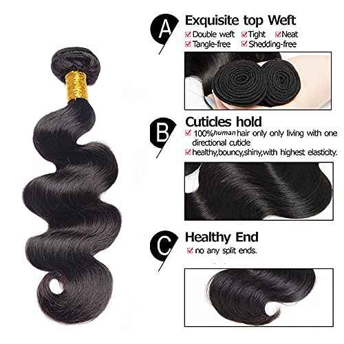 20 20 20 Inch Body Wave Bundles Human Hair Bundles #1B Nature Black Body Wave Bundle Unprocessed Brazilian Virgin Weave Hair 3 Bundle 50 Gram Per Bundle for Woman