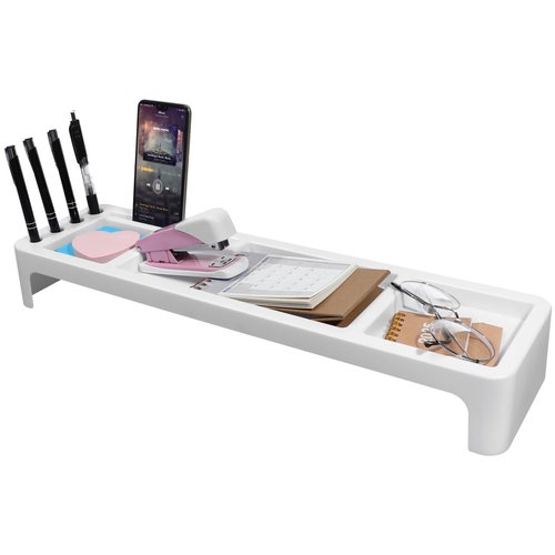Cabilock White Multi-Functional Desktop Storage Rack - Abs Keyboard Shelf Organizer for Home and Office, Space-Saving Design, 20.86 X 5.51 X 2.75 Inches