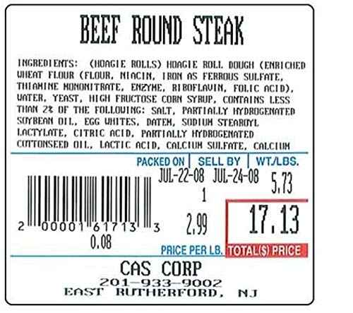 CAS LST-8020 Printing Scale Label, 58 x 60 mm, UPC/Ingredients 12 rolls of 500 labels