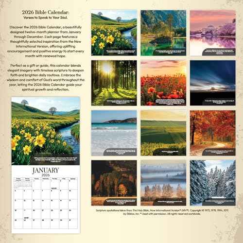 2026 Wall Calendar Christian, Bible Verse Calendar 2026, 12 Monthly Religious Spiritual Scripture Gifts For Men, Women, NIV Biblical Quotes Catholic Present, Jesus Faith Home Office Decor 12X12"