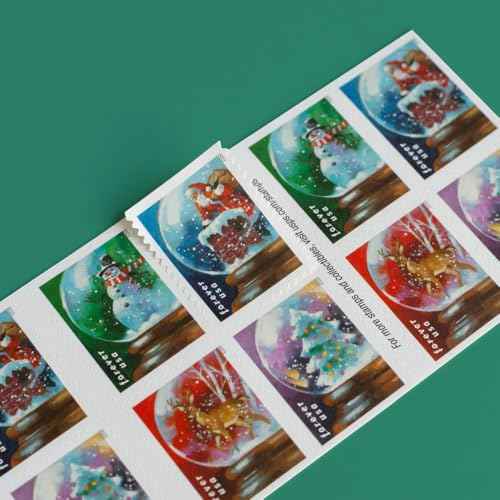 United States Postal Service USPS Snow Globes (Booklet of 20) Forever Postage Stamps (A Snowman, Santa Claus Poised on a Chimney, a Majestic Deer, and a Christmas Tree) 2023 Scott #5816-5819