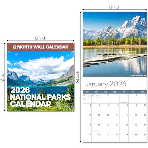 2026 National Parks Wall Calendar | Beautiful Outdoor Nature Landscapes Calendar of US State Parks Scenery for 2026, Great Calendar Stocking Stuffer Gift for Men or Women