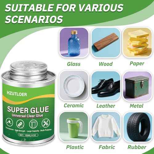Super Glue,Clear Glue with Brush,120ML All Purpose Strong Adhesive,Instant Superglue Multi-Purpose Glue for Wood,Ceramic,Leather,Plastic,Glass,Metal,Rubber,DIY Crafts