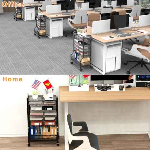 Teacher Rolling Cart Storage Organizer File Folder Rolling File Cart Under Desk 7-Tier Standing File Organizer on Wheels Mesh Paper Letter Sliding Trays for Home Office Study