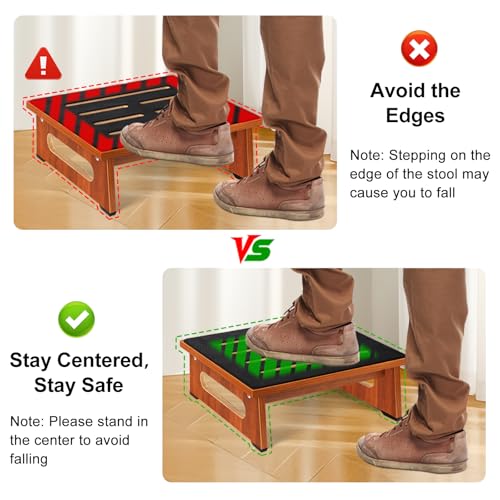 RayLove Brown Wooden Step Stool 5.5 Inch Non-Slip Support for High Beds & Bathroom
