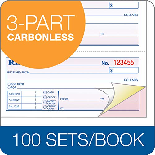 TopS 3-Part Money/Rent Receipt Book, Carbonless, 11 x 7 5/8 in, 4 Receipts/Page