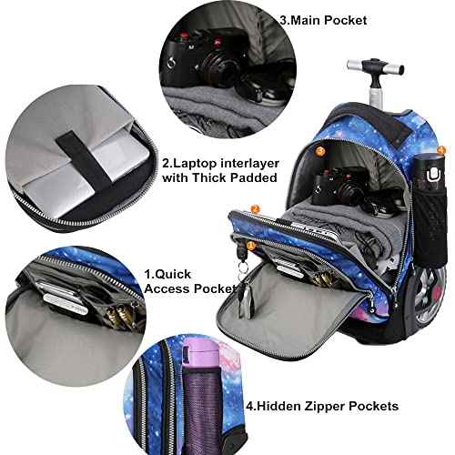 Rolling Laptop Bag for 14 Inch Laptop, Waterproof with Wheels for Business,and Travel Commuter, 19 Inch Laptop Bag with Wheel,Roller Travel Bag-Blue