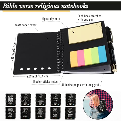 Kosiz 30 Set / 60 Pcs Christian Gifts Bulk with Pocket Spiral Religious Notebook with Sticky Notes Bible Verse Pens Prayer Journal Gifts for Church Men Women Sunday School(Black)