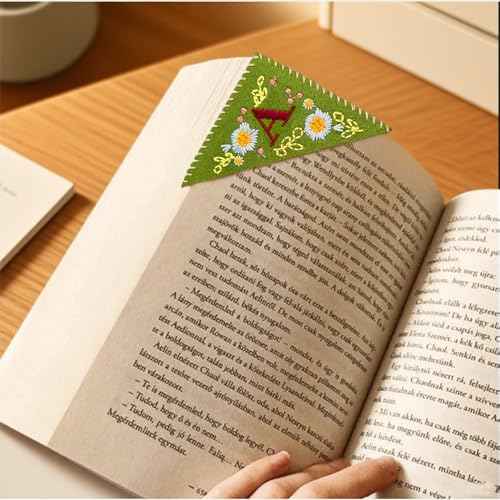 Embroidered Corner Bookmark with Initial, Handmade Fabric Page Marker for Readers, Personalized Book Corner Gift for Women, Friends, Journal Use