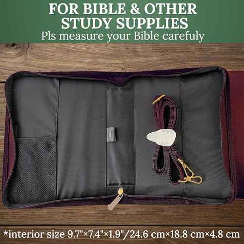 DEHITE Bible Cover Case for Women ? Bible Carrying Bag ? Pen Slots ? Zippered Pocket ? Shoulder Strap
