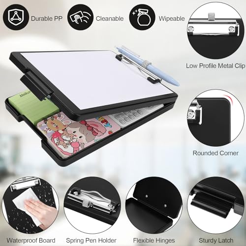 Meiikun Small Clipboard with Storage (Black, 9.4 x 6.6 in) A5 Clipboards