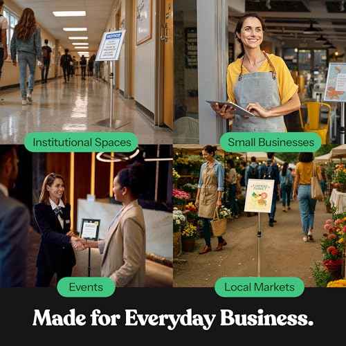 Adjustable Heavy Duty Pedestal Sign Holder Poster Stand - 8.5x11 Inch Vertical & Horizontal Sign Stand Displayed Poster Holder, Square Base Sign Stands for Display, Advertisement & Outdoor Sign Holder