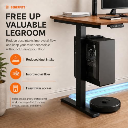 Under Desk PC Mount for Standing Desk, Heavy-Duty CPU Holder (Black, 75mm x 45mm)