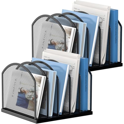 Gawerk 2 Pack Black 5-Section Desktop Organizer - Mesh File Folder Stand, Office & Home Storage
