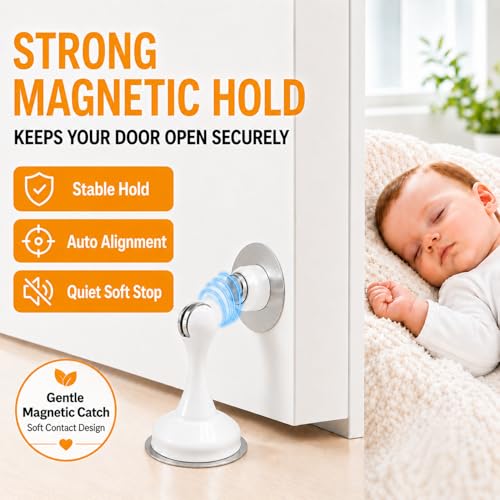 YDAJIURI Magnetic Door Stop - No Drilling, 3D Adhesive Tape, White, 1 Pack