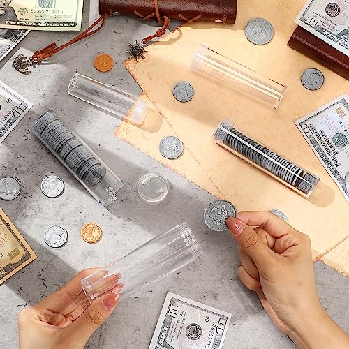 Yaomiao 60 Pcs Plastic Coin Tubes Assorted Sizes Nickel Dime Storage Tubes with Lid Quarter Storage Holders Half Dollar Containers Round Dollar Collection Supplies