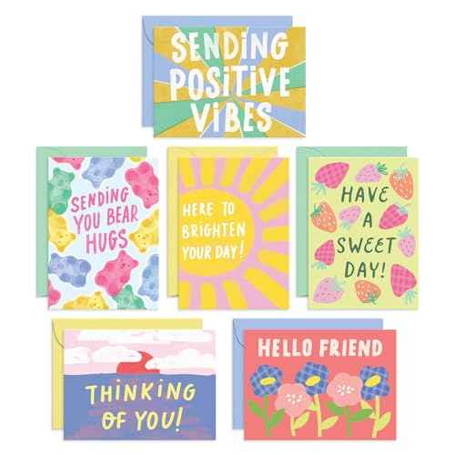 Sweetzer & Orange S&O Fun Thinking of You Cards with Envelopes - Colorful Notes Pack of 24 Box - Blank Inside Encouragement Cards with Covers- Bulk Boxed Greeting sheets in various Designs-4x5.5"