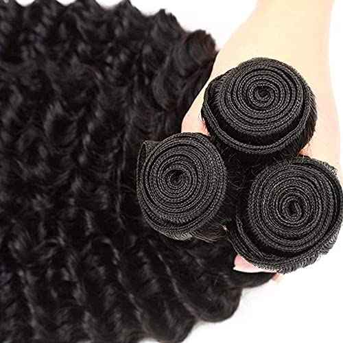 20 22 24 Inch Deep Wave Bundles Human Hair Bundles #1B Nature Black Deep Wave Bundle Unprocessed Brazilian Virgin Weave Hair 3 Bundle 50 Gram Per Bundle for Woman