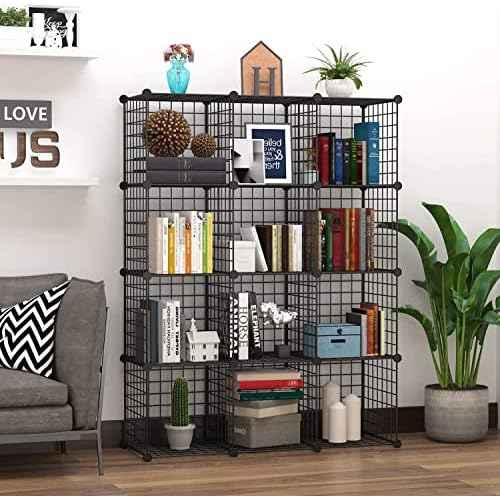 HUBSON Wire Cube Storage Organizer, Book/Toy/Craft/Potted Plants and petCloset Organizers and Storage Shelves?6-Cube Freely Combinable Metal Grids Storage Shelf,Black Plus Iron