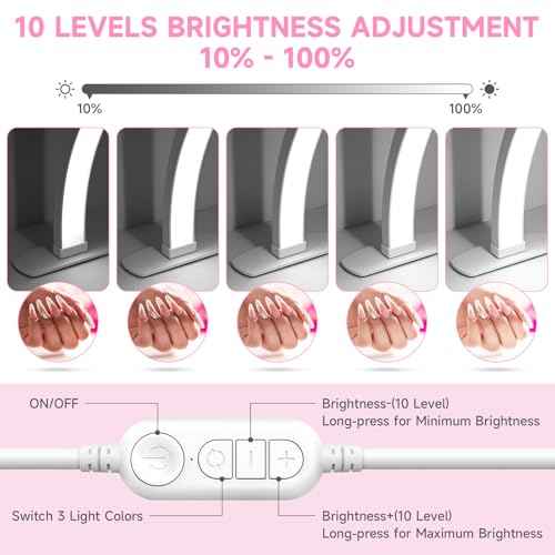 Half Moon Light for Mail Desk - 29" Foldable Arch Nail Desk Light for Nails Tech with Phone Holder, Professional LED Ring Nail Table Lamp for Manicure Salon Tattoo Eyebrows Beauty Lighting