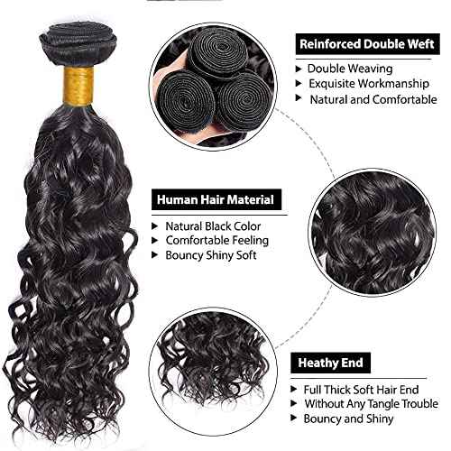 20 20 20 Inch Water Wave Bundles Human Hair Bundles #1B Nature Black Water Wave Bundle Unprocessed Brazilian Virgin Weave Hair 3 Bundle 50 Gram Per Bundle for Woman