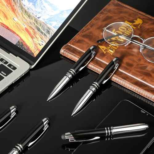 Zonon 30 Pieces LED Ballpoint Pen with Stylus Tip 1.0 mm Black Ink Metal Stylus Pen for Touch Screens, 3 In 1 Multi-Function Capacitive(Multiple Colors)