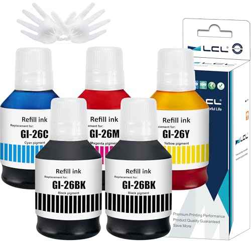 LCL GI-26 GI26 Ink Bottles Replacement for Canon 26 GI26 GI-26 Ink Refill Bottles Compatible with Canon MAXIFY GX7021 GX6021 GX7020 GX6020 GX5020 GX4020 GX3020 Printer (5-Pack,2KCMY)