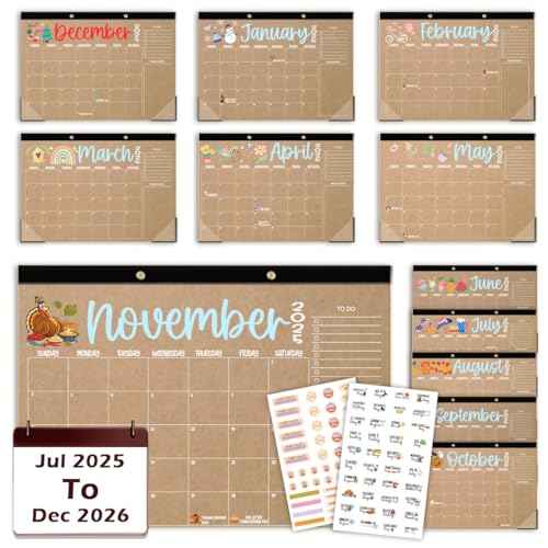 Large Doodle Teacher Desk Calendar 2025-2026 Teacher planner 18-Month 2025-2026 Holiday Monthly Desk Desktop Classroom Calendar 2025 July 2025-December 2026 with Holiday Planner Stickers