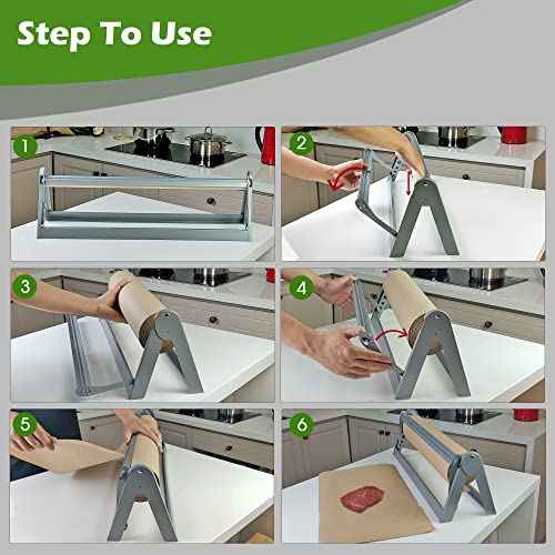 24in Wrapping Paper Roll Cutter - Holder Dispenser for Butcher Freezer Craft Paper Rolls with Updated Serrated Blade for Gift Wrap. Non-Slip Cutting Tool for Kitchen, Craft Room-Set on Tabletop