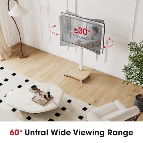 Rolling TV Stand for 32 37 43 50 55 60 65 Inch TVs, Portable Mobile TV Stand on Wheels, 8-Level Height Adjustable TV Cart with Swivel & Tilt Mount for Bedroom/Living Room/Office/Corner