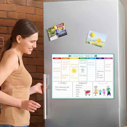 MaxGear Weekly Dry Erase Board for Fridge, Magnetic Calendar Whiteboard Planner for Refrigerator with Stain Resistant Technology, Include 7 Fine Point Markers and 1 Eraser, 16"x12"