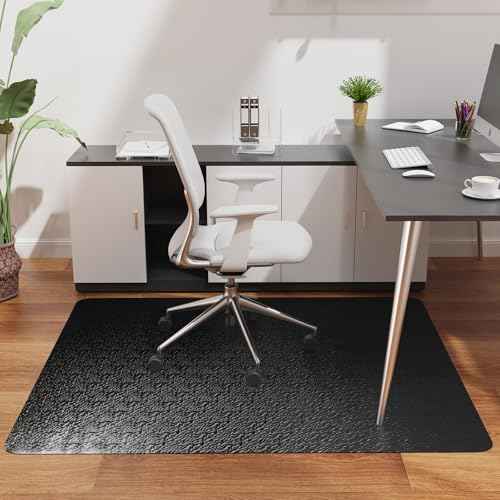 Office Chair Mat for Hardwood Floor, 30"x48" Large Black PVC Computer Desk Chair Mat with Unique Pattern for Gaming, Anti-Slip Floor Protector for Home Office, Rolling Chair