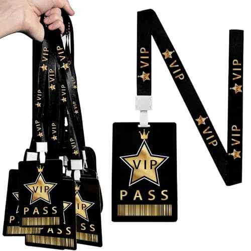 50 Sets VIP Badge Lanyards with VIP Pass Cards VIP Lanyards with Star, Black Breakaway Lanyard PVC VIP Cards for Backstage Concert Event Birthday Party Organizer (Black, Gold)