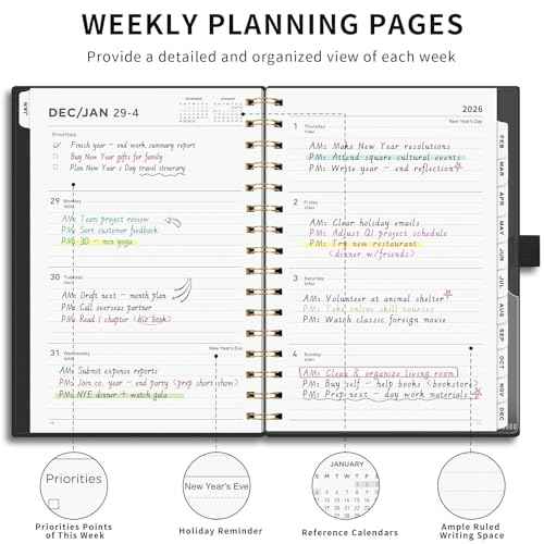 AHGXG 2026 Planner, Weekly and Monthly, Jan 2026 - Dec 2026, 12 Months, 2026 Calendar Planner Book with Tabs for Men Women School Home Office Supplies, A5 (6" X 8.38"), Black
