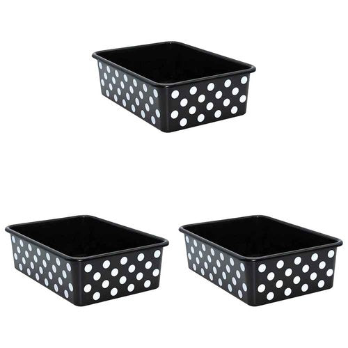 Teacher Created Resources® White Polka Dots on Black Large Plastic Storage Bin (Pack of 3)
