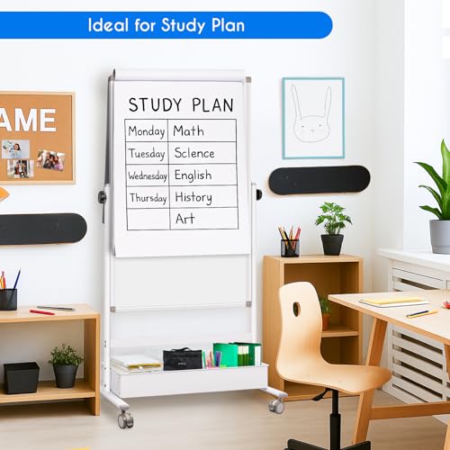 Maxtek Mobile White Board on Wheels 48x32 Magnetic Standing Easel - White / 32"W x 48"H