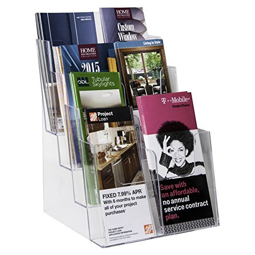 Clear-Ad Acrylic Brochure Organizer - 4 Tier Pamphlet Holder with Removable Dividers - Desktop or Wall Mount Rack Card Holders - Flyer or Pamphlet Display Stand LHF-S84 (Pack of 1)