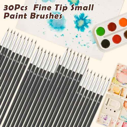 Anezus 30 Pcs Tiny Detail Paint Brushes #0 Fine Paint Brushes Set Liner Brush for Miniature 40k Model Crafts Watercolor Acrylics Oil