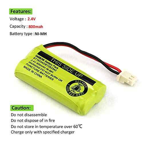 BT183342/BT283342 2.4V 800mAh Ni-MH Battery Pack, Compatible with AT&T VTech Cordless Phone Batteries BT166342/BT266342 BT162342/BT262342 CS6709 CS6609 CS6509 CS6409 EL52100 EL50003 (Pack 4)
