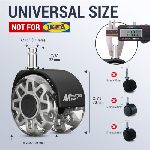MASTERY MART 2.5-Inch Office Chair Casters Wheels Replacement - Universal 11x22mm Grey