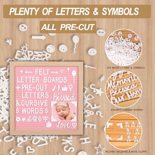 Pink Felt Letter Board 10x10in Changeable Letter Board with Letters White Precut, Felt Message Board, Oak Frame Wooden Letter Board, Baby Announcement Sign, Pregnancy Milestones Classroom Office Decor