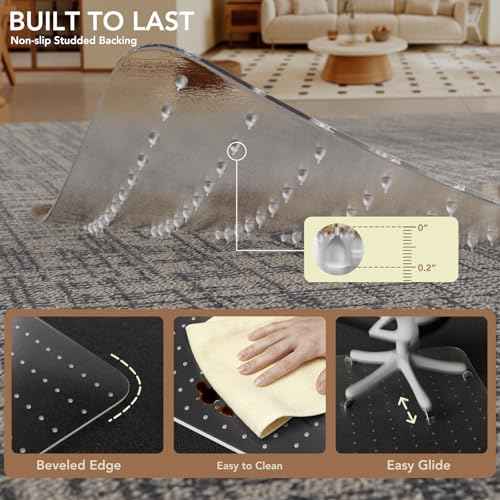 Office Chair Mat for Carpet with Lip, 40" x 50" Clear Plastic Heavy Duty Desk Floor Protector, Low Pile Carpet Saver Mat for Rolling Chairs, Smooth Glide Computer Chair Mat for Office or Home