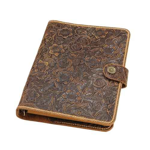 Vintage Floral Embossed Leather A5 Journal Binder, Writing Notebook with Pen Holder - Customizable Gift for Her W10-LAXBS-1