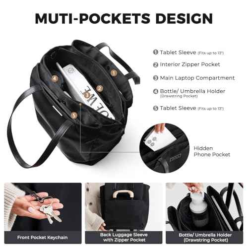 Large Laptop Tote Bag for Women 13 inch, Lightweight Teacher Bag Women Office Work Bag with Straps, Waterproof Computer handbag Business Briefcase, Black