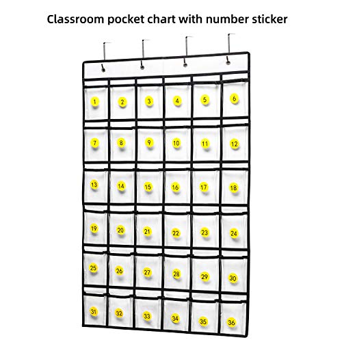 White SAVERHO 36 Clear Cell Phone & Calculator Pocket Chart Classroom Organizer - 1 Pack
